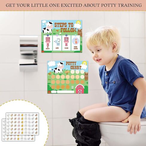 Farm Animals Potty Training Sticker Chart, 20 Potty Charts with 432 Round Stickers & 1 Instruction Sheet, Potty Reward Sticker Chart for Toddlers Boys Girls - B14 in Saudi Arabia