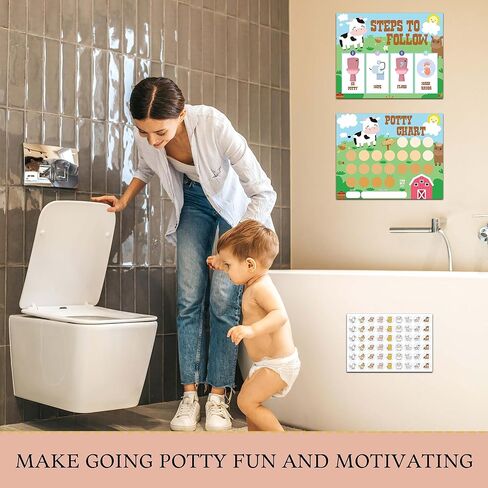 Farm Animals Potty Training Sticker Chart, 20 Potty Charts with 432 Round Stickers & 1 Instruction Sheet, Potty Reward Sticker Chart for Toddlers Boys Girls - B14 in Saudi Arabia