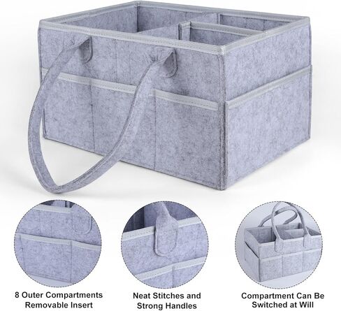 منظم حفاضات الأطفال من VOISEN، سلة تخزين لغرفة الأطفال، حقيبة سيارة للأطفال، حقيبة منظم حفاضات محمولة لغرف الأطفال حديثي الولادة (رمادي) in Kuwait