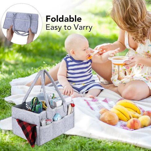 منظم حفاضات الأطفال من VOISEN، سلة تخزين لغرفة الأطفال، حقيبة سيارة للأطفال، حقيبة منظم حفاضات محمولة لغرف الأطفال حديثي الولادة (رمادي) in Kuwait