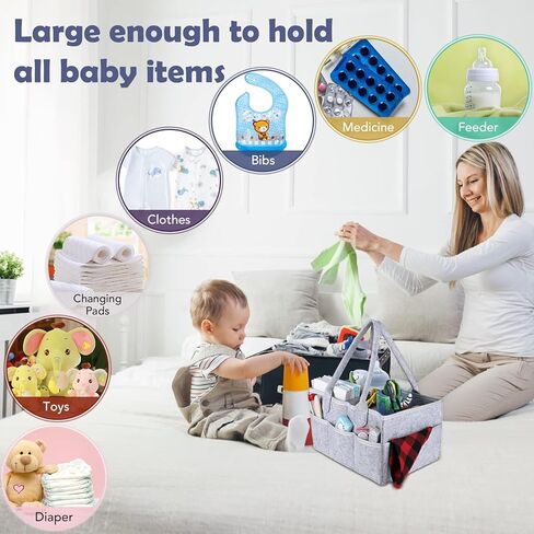 منظم حفاضات الأطفال من VOISEN، سلة تخزين لغرفة الأطفال، حقيبة سيارة للأطفال، حقيبة منظم حفاضات محمولة لغرف الأطفال حديثي الولادة (رمادي) in Kuwait