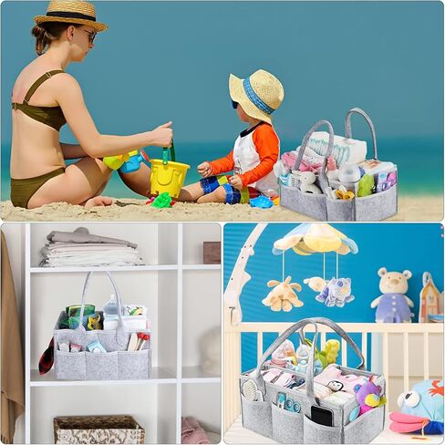 منظم حفاضات الأطفال من VOISEN، سلة تخزين لغرفة الأطفال، حقيبة سيارة للأطفال، حقيبة منظم حفاضات محمولة لغرف الأطفال حديثي الولادة (رمادي) in Kuwait