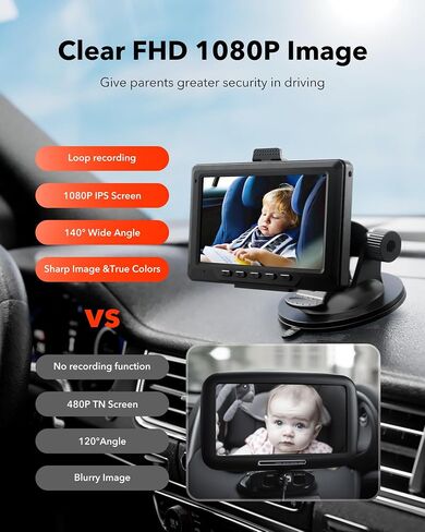 REDTIGER Baby Car Camera 1080P HD Recording, Full-Color Night Vision, 4.4" Baby Car Monitor, Infant Safety Car Seat Camera with 140° Wide Angle, Baby Car Mirror for Back Seat Rear Facing in Saudi Arabia