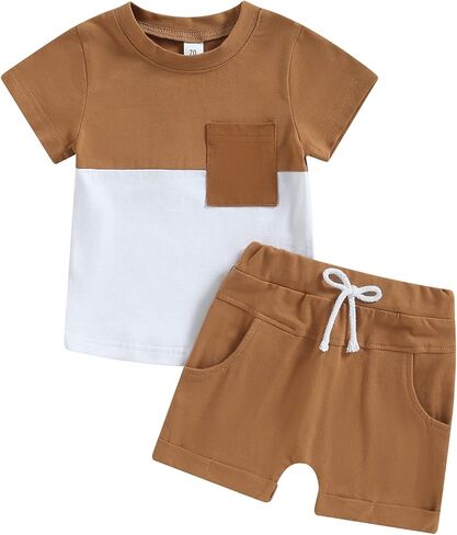 Arvbitana Unisex Toddler Baby Boy Girl Summer Clothes Short Sleeve T-Shirt Top+Short Pants Cotton Two Piece Solid Outfit Set in Kuwait