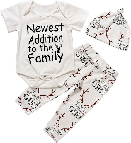 Imsmart Newborn Suit for Baby Shower Deer Print Long Sleeve Romper+Long Pants+Hat in Saudi Arabia