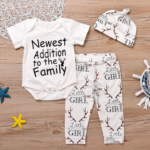 Imsmart Newborn Suit for Baby Shower Deer Print Long Sleeve Romper+Long Pants+Hat in Saudi Arabia