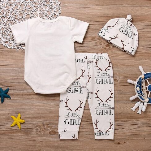Imsmart Newborn Suit for Baby Shower Deer Print Long Sleeve Romper+Long Pants+Hat in Saudi Arabia