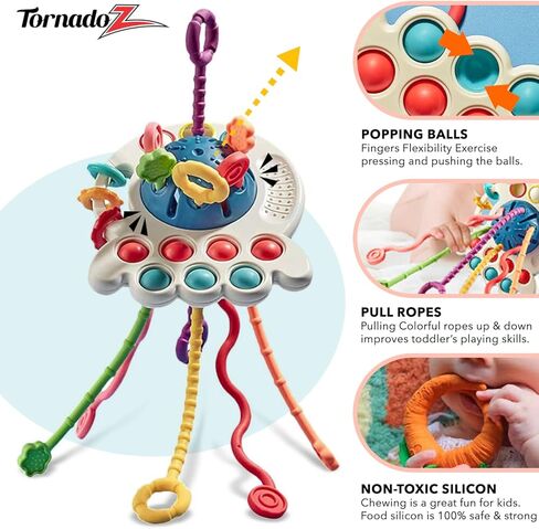 Montessori Toys for 18M+, Food Grade Soft Colorful Pull String Rattle Puzzle Rope Activity Sensory Baby Teething Toddlers Toy Sound Fine Motor Skill Nursery Car Crib Accessory Travel Bath 1 2 3 4 year in Kuwait