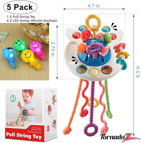Montessori Toys for 18M+, Food Grade Soft Colorful Pull String Rattle Puzzle Rope Activity Sensory Baby Teething Toddlers Toy Sound Fine Motor Skill Nursery Car Crib Accessory Travel Bath 1 2 3 4 year in Kuwait