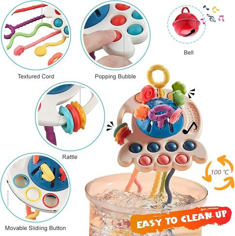Montessori Toys for 18M+, Food Grade Soft Colorful Pull String Rattle Puzzle Rope Activity Sensory Baby Teething Toddlers Toy Sound Fine Motor Skill Nursery Car Crib Accessory Travel Bath 1 2 3 4 year in Kuwait