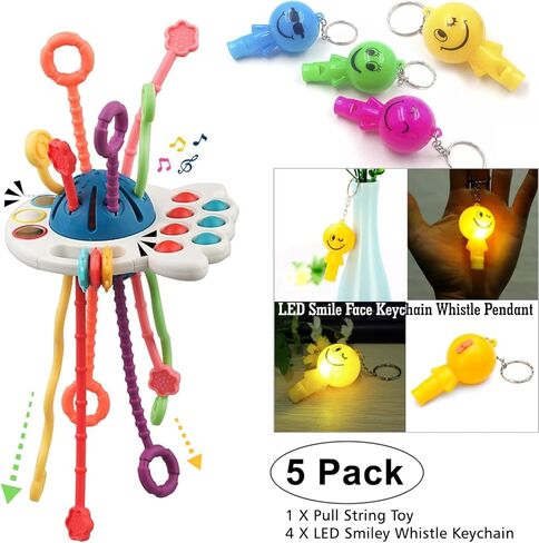 Montessori Toys for 18M+, Food Grade Soft Colorful Pull String Rattle Puzzle Rope Activity Sensory Baby Teething Toddlers Toy Sound Fine Motor Skill Nursery Car Crib Accessory Travel Bath 1 2 3 4 year in Kuwait