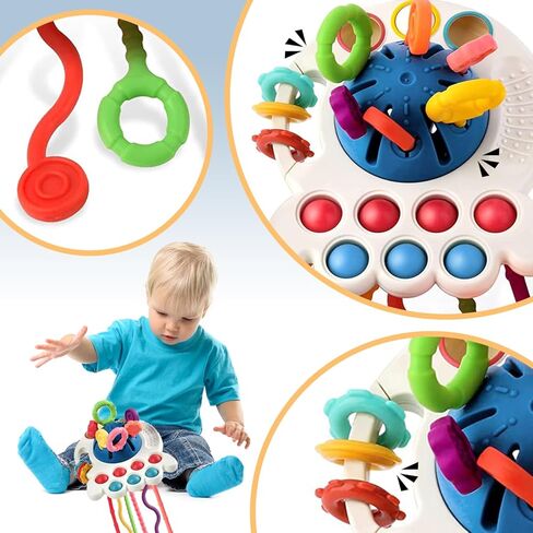 Montessori Toys for 18M+, Food Grade Soft Colorful Pull String Rattle Puzzle Rope Activity Sensory Baby Teething Toddlers Toy Sound Fine Motor Skill Nursery Car Crib Accessory Travel Bath 1 2 3 4 year in Kuwait