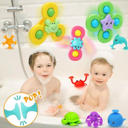 لعبة كأس الشفط الدوارة للطفل - 11 قطعة من ألعاب النوافذ للأطفال الصغار من عمر 1-3 سنوات، ألعاب دوارة للسفر بالطائرة للأطفال، ألعاب حمام الشفط هدية للأطفال من عمر 1-2 عام in Kuwait