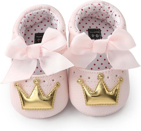 Meckior Infant Baby Girls Crown Mary Jane Soft Sole Bowknot Princess Shoes Newborn Prewalker Wedding Dress Flats Toddler Sneaker in Kuwait