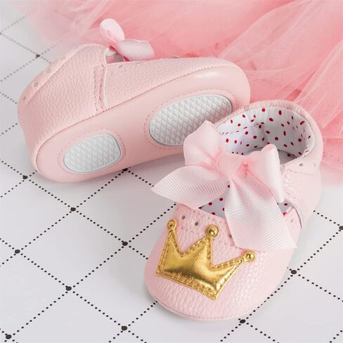 Meckior Infant Baby Girls Crown Mary Jane Soft Sole Bowknot Princess Shoes Newborn Prewalker Wedding Dress Flats Toddler Sneaker in Kuwait