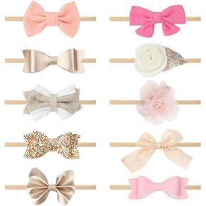 10 pcs Baby Girls Nylon Elastic Headbands | Soft Flower Hair Band for Baby Girls Infant Newborn Toddler in Saudi Arabia