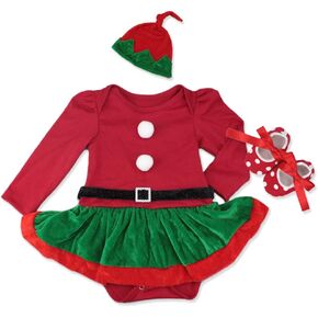 ODASDO Baby Girls My First Christmas Outfit Newborn Infant 1st Xmas Princess Tutu Romper Dress + Headband + Shoes 3pcs