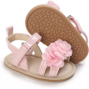 Timatego Infant Baby Girls Summer Sandals Anti-Slip Soft Sole with Flower Toddler First Walkers Crib Dress Shoes