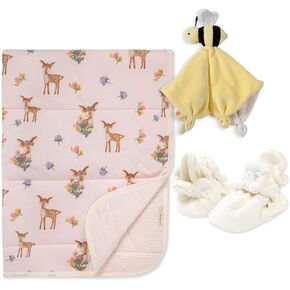 Burt's Bees Baby Unisex Baby Gift Set - Reversible Jersey Blanket, Adjustable Infant Booties & Plush Toy, 100% Organic Cotton Essentials Bundle in Kuwait