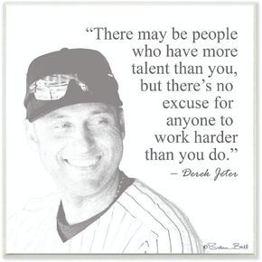 Stupell Industries Black and White Work Hard Derek Jeter Quote Wall Art, 12x12, Multicolor in Kuwait