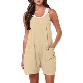 LAYOGAS Womens Jumpsuits Summer Causal Sleeveless Spaghetti Strap Wide Shorts Rompers with Pockets