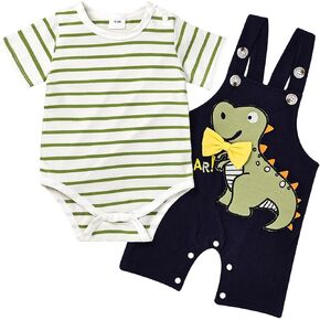 Baby Boy Clothes Newborn Outfits Stripe Romper Infant Cartoon Overall Adjustable Suspender Pants Set 0-18 Months in Saudi Arabia