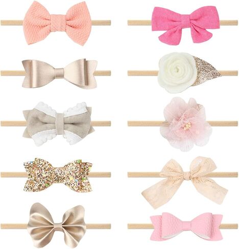 10 pcs Baby Girls Nylon Elastic Headbands | Soft Flower Hair Band for Baby Girls Infant Newborn Toddler in Saudi Arabia