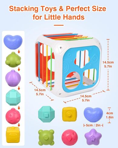 فانمور شكل فارز 1 سنة ألعاب أطفال، لعبة فرز أشكال الطفل 12-18 شهرًا التعلم التعليمي مونتيسوري، نشاط تخزين مكعب صناديق حسية ألعاب المهارات الحركية الدقيقة للأطفال 6 12 18 شهرًا in Kuwait