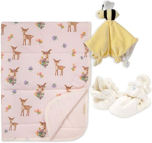 Burt's Bees Baby Unisex Baby Gift Set - Reversible Jersey Blanket, Adjustable Infant Booties & Plush Toy, 100% Organic Cotton Essentials Bundle in Kuwait