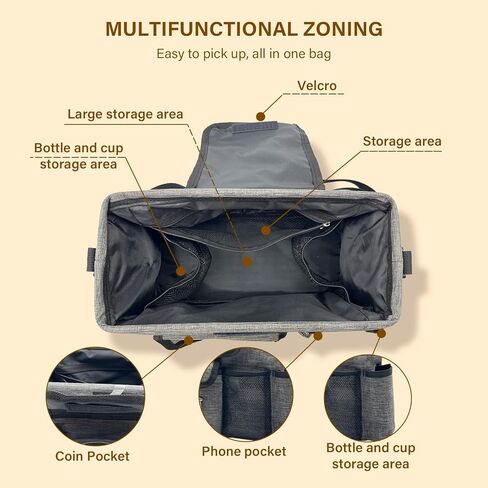 حقيبة تنظيم عربة الأطفال من ديزومو، مساحة كبيرة مع حاملي أكواب، جيوب متعددة بسحاب، تجهيزات خطافية أمان غير قابلة للانزلاق تناسب معظم عربات الأطفال in Kuwait