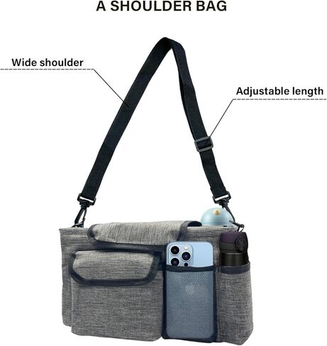 حقيبة تنظيم عربة الأطفال من ديزومو، مساحة كبيرة مع حاملي أكواب، جيوب متعددة بسحاب، تجهيزات خطافية أمان غير قابلة للانزلاق تناسب معظم عربات الأطفال in Kuwait