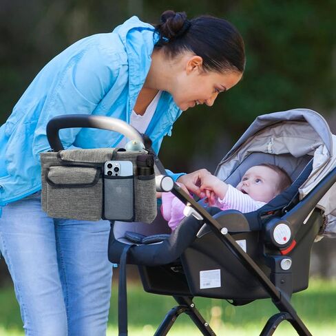 حقيبة تنظيم عربة الأطفال من ديزومو، مساحة كبيرة مع حاملي أكواب، جيوب متعددة بسحاب، تجهيزات خطافية أمان غير قابلة للانزلاق تناسب معظم عربات الأطفال in Kuwait