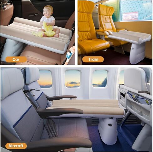 MiiDD Inflatable Airplane Kids Bed-Toddler Travel Bed,Airplane Bed for Toddler,Baby Travel Bed,Inflatable Car Baby Travel Bed,Kids Baby Seat Extender with Hand Pump Seat Belt and Carry Bag(Blue) in Kuwait