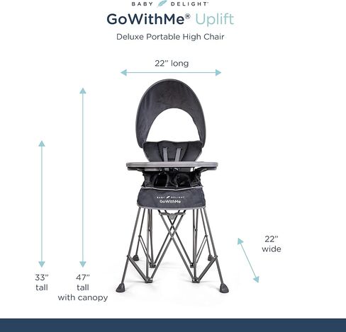 Baby Delight Go with Me Uplift Deluxe Portable High Chair, Blue Wave | Indoor & Outdoor, Removable Sun Canopy, Removable 5-Point Harness & Tray, Cup Holder, Travel Bag Included in Saudi Arabia