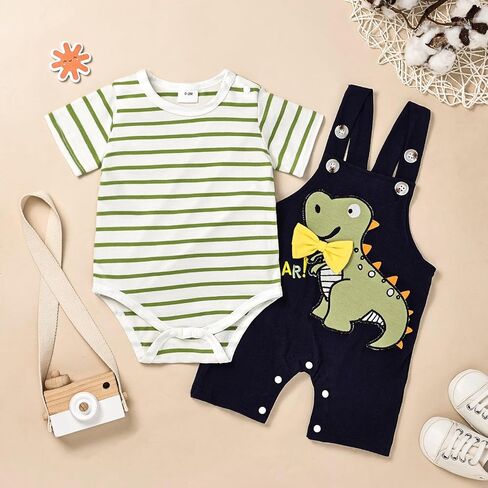 Baby Boy Clothes Newborn Outfits Stripe Romper Infant Cartoon Overall Adjustable Suspender Pants Set 0-18 Months in Saudi Arabia