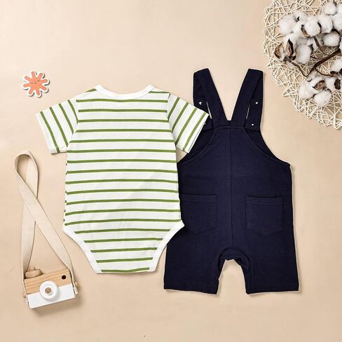 Baby Boy Clothes Newborn Outfits Stripe Romper Infant Cartoon Overall Adjustable Suspender Pants Set 0-18 Months in Saudi Arabia