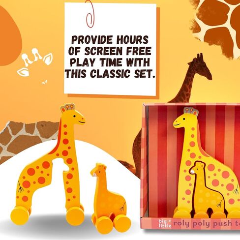 Big & Little Giraffe Push Toy by Jack Rabbit Creations- 2 in 1 Wooden Animal Rollers- Pull STEM Toys for Toddlers Develops Coordination and Fine Motor Skills- Ages 18 Months+ in Saudi Arabia