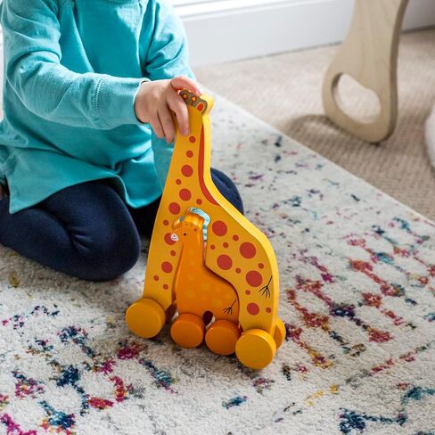 Big & Little Giraffe Push Toy by Jack Rabbit Creations- 2 in 1 Wooden Animal Rollers- Pull STEM Toys for Toddlers Develops Coordination and Fine Motor Skills- Ages 18 Months+ in Saudi Arabia