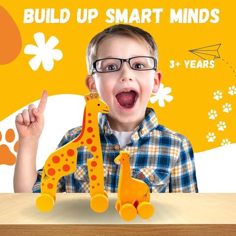 Big & Little Giraffe Push Toy by Jack Rabbit Creations- 2 in 1 Wooden Animal Rollers- Pull STEM Toys for Toddlers Develops Coordination and Fine Motor Skills- Ages 18 Months+ in Saudi Arabia