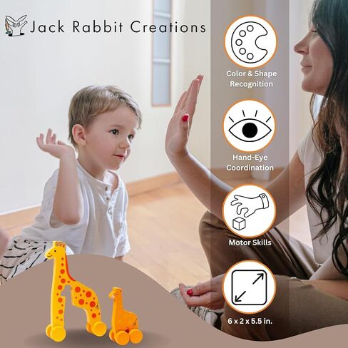 Big & Little Giraffe Push Toy by Jack Rabbit Creations- 2 in 1 Wooden Animal Rollers- Pull STEM Toys for Toddlers Develops Coordination and Fine Motor Skills- Ages 18 Months+ in Saudi Arabia