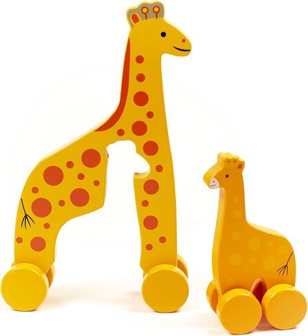 Big & Little Giraffe Push Toy by Jack Rabbit Creations- 2 in 1 Wooden Animal Rollers- Pull STEM Toys for Toddlers Develops Coordination and Fine Motor Skills- Ages 18 Months+ in Saudi Arabia