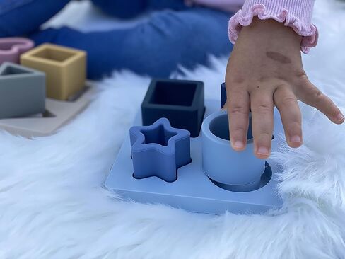 شركة BraveJusticeKidsCo. التعليم المبكر سيليكون لغز الطفل | مكعبات بناء ألعاب للأطفال الصغار (أزرق) in Kuwait