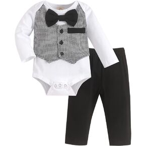 ملابس Crazyme للأطفال حديثي الولادة من الأولاد ملابس رجالية بأكمام طويلة وربطة عنق وبدلة سهرة in Kuwait