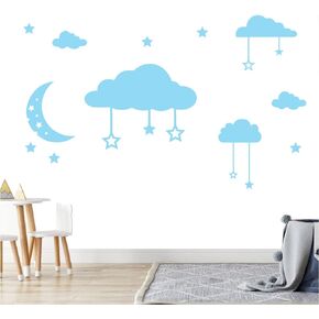 Clouds Moon and Stars Vinyl Wall Stickers Home Decor for Kids Room Baby Nursery Decals Mural AD05 (Black)