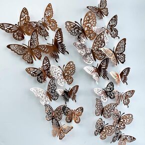 72 قطعة من ملصقات الحائط على شكل فراشة ذهبية وردية ثلاثية الأبعاد لتزيين جدران الفراشة المعدنية DIY ملصقات الطيران للأطفال في غرف نوم الأطفال والحفلات المنزلية والحضانة والمكاتب (زهور ذهبية وردية 3) in Kuwait