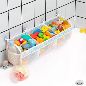 Austion Mesh Bath Toy Storage for Tub - Sorting Baby Toys Bath Tub Toy Holder - Extra Large Capacity Bath Toy Organizer with Large Openings, Quick-Drying and Breathable (Blue)