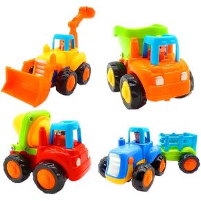 سيارات تعمل بالاحتكاك، لعبة شاحنات الدفع والذهاب، مجموعة ألعاب مركبات البناء للأطفال الصغار من عمر 1 إلى 3 سنوات، شاحنة تفريغ الشاطئ، خلاط الأسمنت، جرافة، جرار، هدايا تعليمية مبكرة، مجموعة من 4 قطع in Kuwait