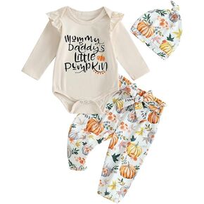 FIOMVA My First Halloween Outfits Fall Clothes Newborn Baby Girl Boy Long Sleeve Romper Pumpkin Onesie+Pumpkin Long Pants Hat