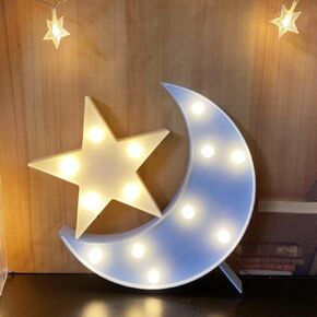 QiaoFei Decorative Moon-star Night Light,Cute LED Nursery Night Lamp Gift-Marquee Moon-star Sign for Birthday party,Baby shower,Kids Room, Living Room Decor(white)