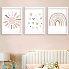 BIKCZEWIN Unframed Wall Art Prints Boho Rainbow Clouds Sun Canvas Painting Room Decor for Kids Girl Home Bedroom Classroom School Nursery Decorations